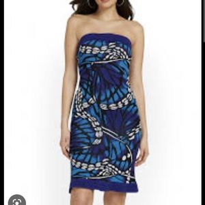 Butterfly print strapless dress